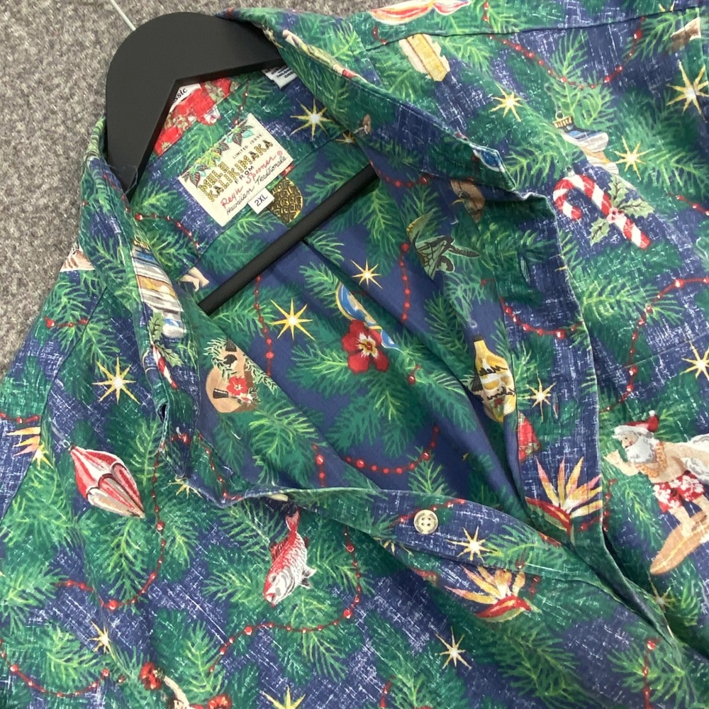 Reyn Spooner Mele Kalikimaka Hawaiian Shirt Men 2XL Blue Christmas 2022 Aloha - Picture 16 of 16